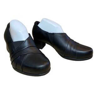 Clarks Unstructured Women’s 9 Wide Black Leather Rosalyn Adele Block Heel Shoes